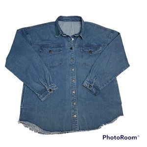 Denim Shacket Womens Button Front Raw Hem with side slip pockets - Size XXL